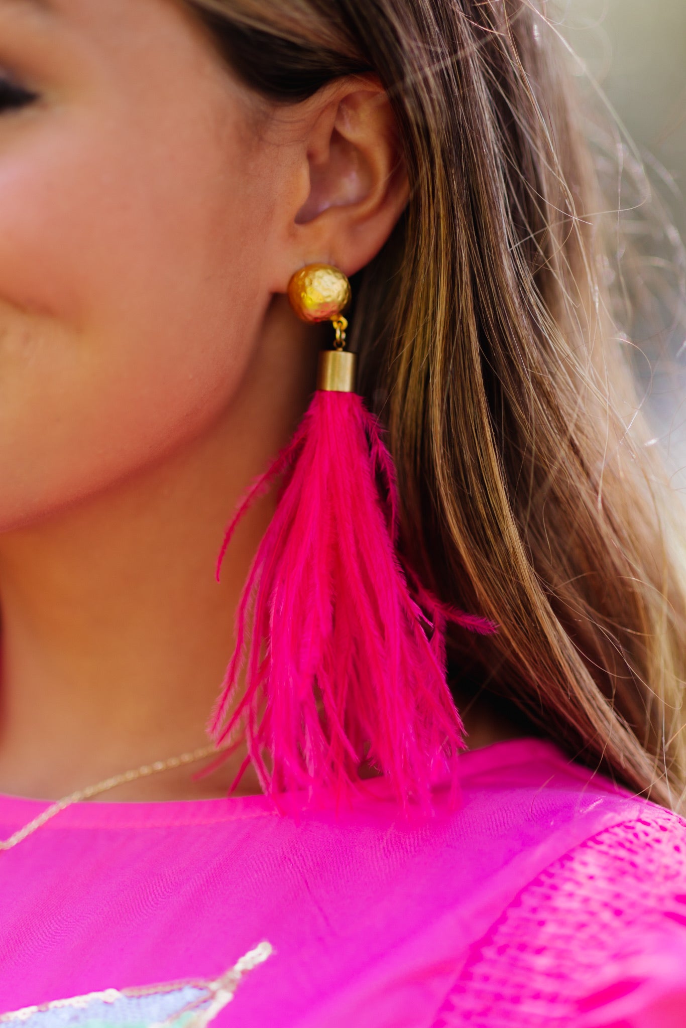 Virtue Jewelry Hammered Dome Post With Feather Drop Earrings