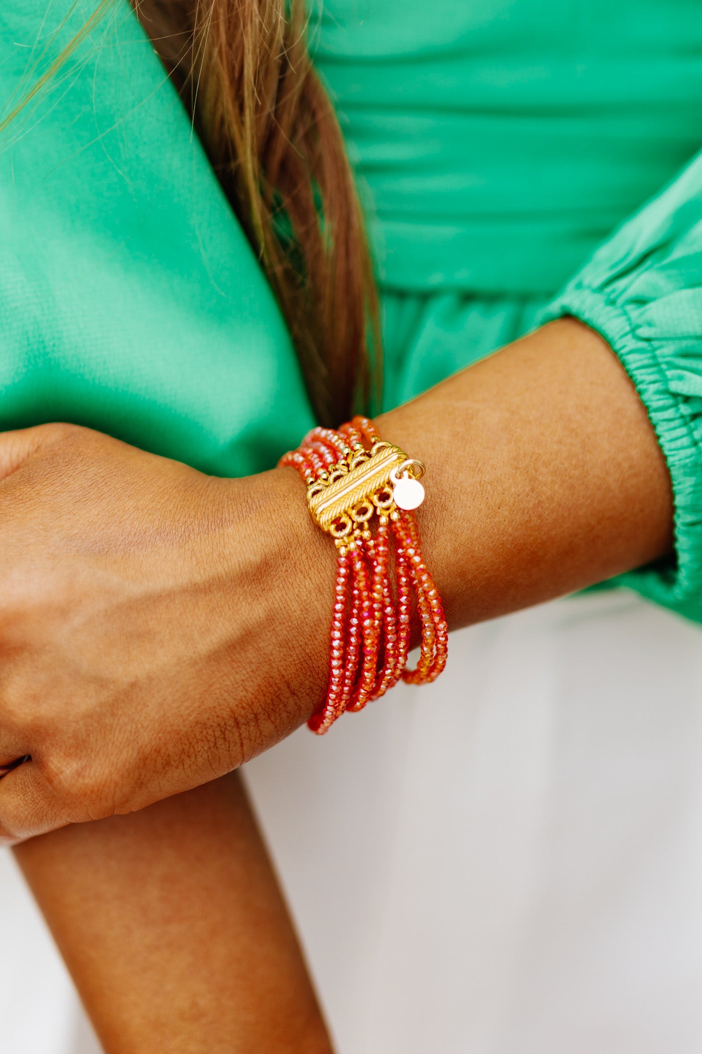 BudhaGirl Meghan 5 Strand Crystal Bracelet - Orange