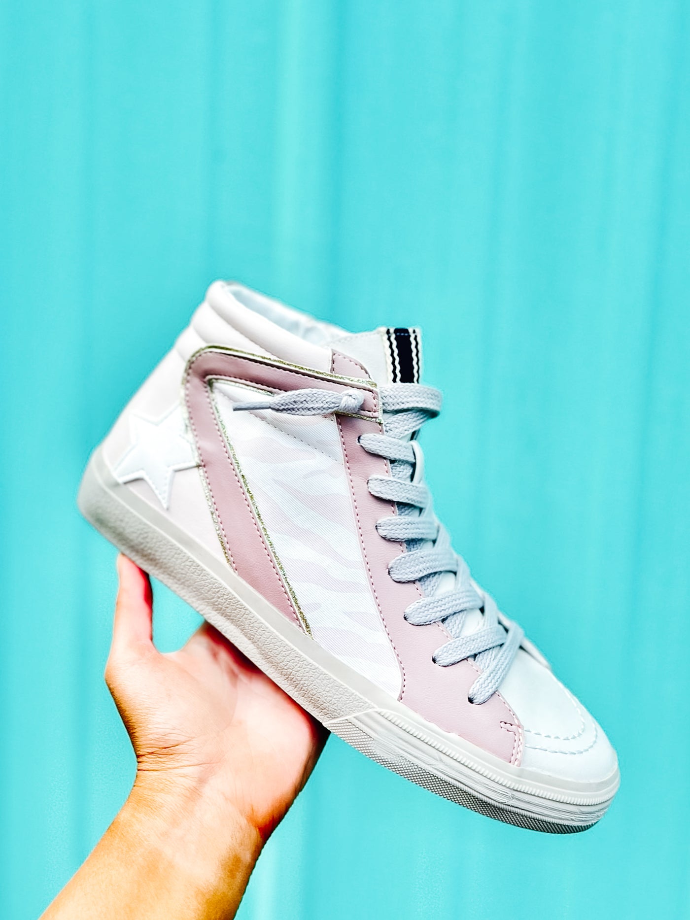 ShuShop Roxanne Blush Zebra High Top Sneaker