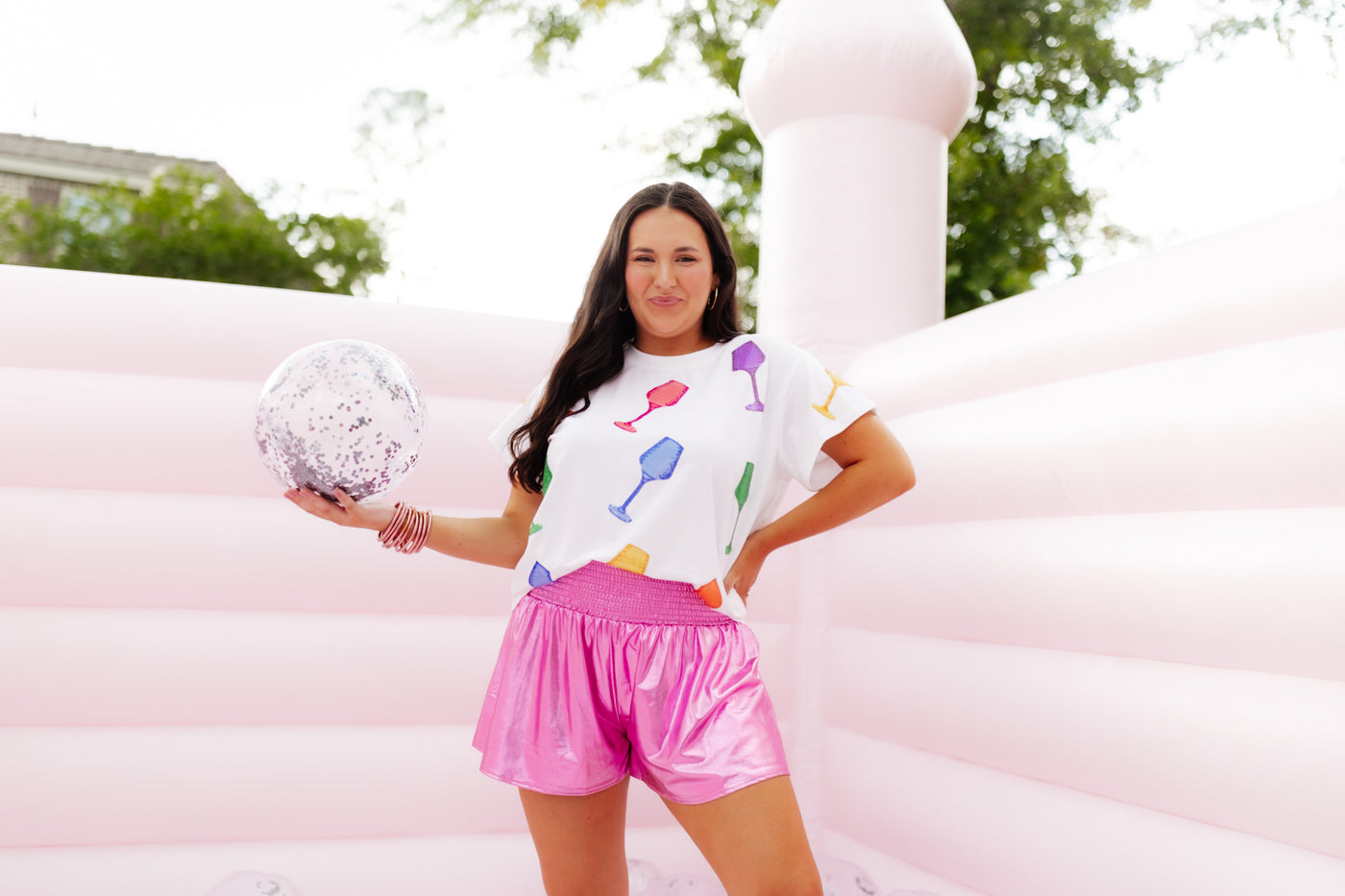 Queen Of Sparkles White Multi Wine Glass Tee