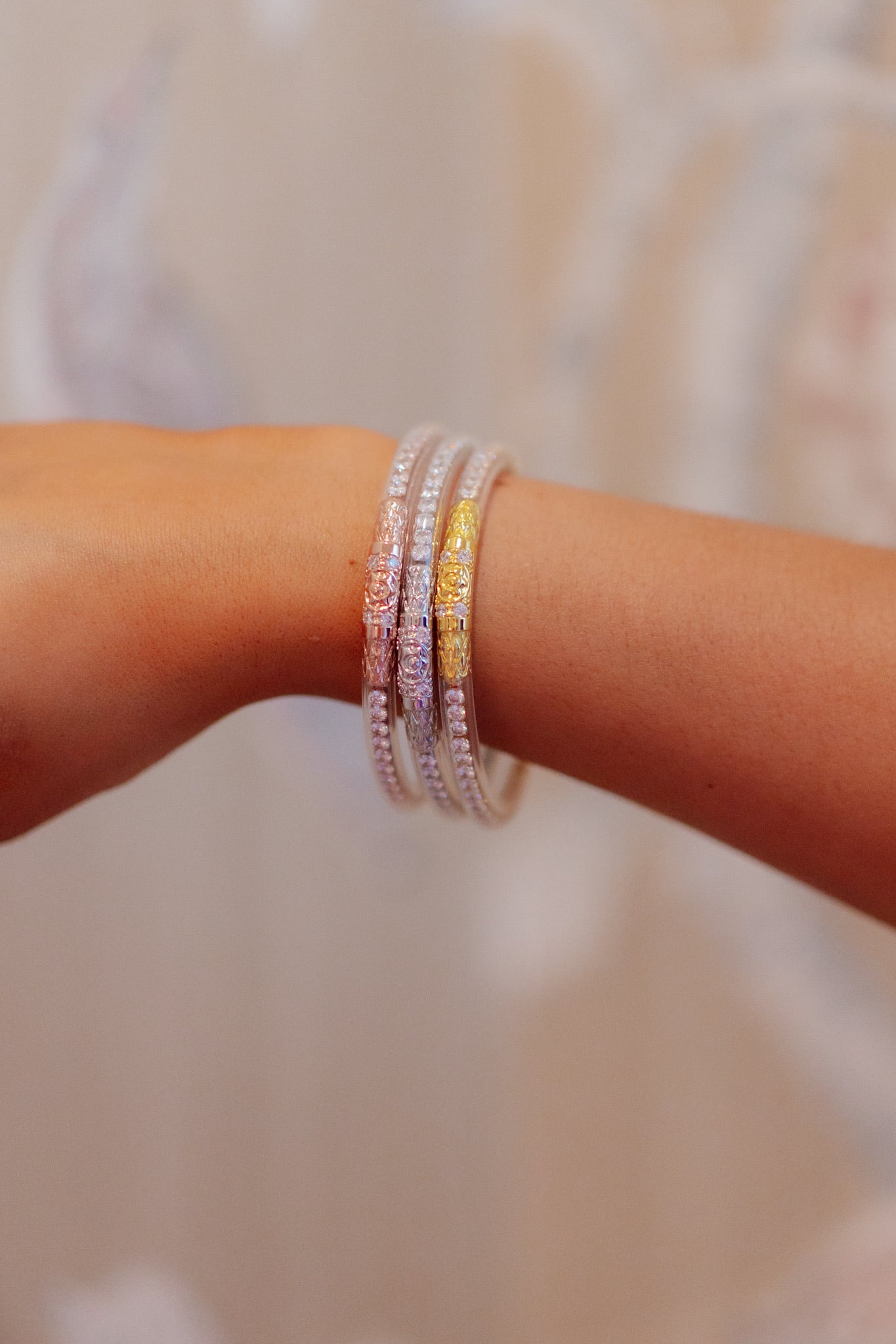 BuDhaGirl Three Queens All Weather Bangles - Clear Crystal