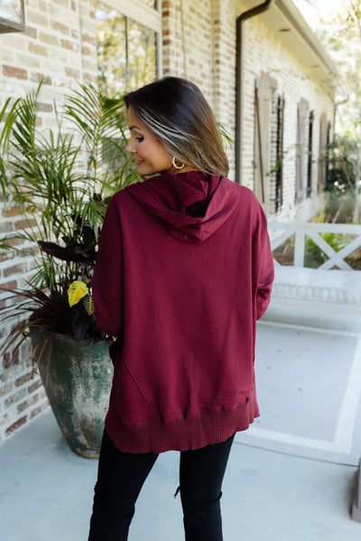 Wine Washed French Terry Oversized Solid Hoodie