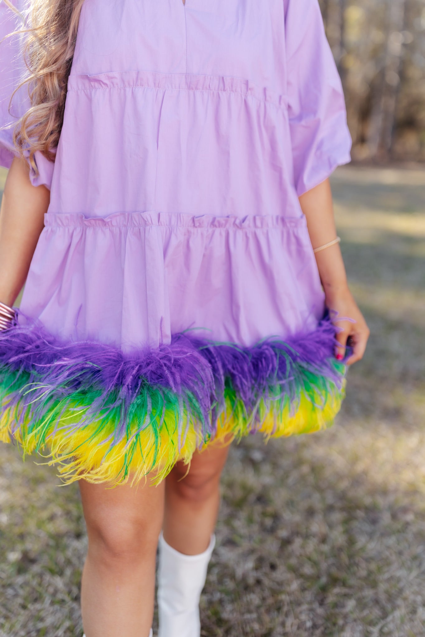 Queen of Sparkles Lavender Mardi Gras Feather Bottom Dress