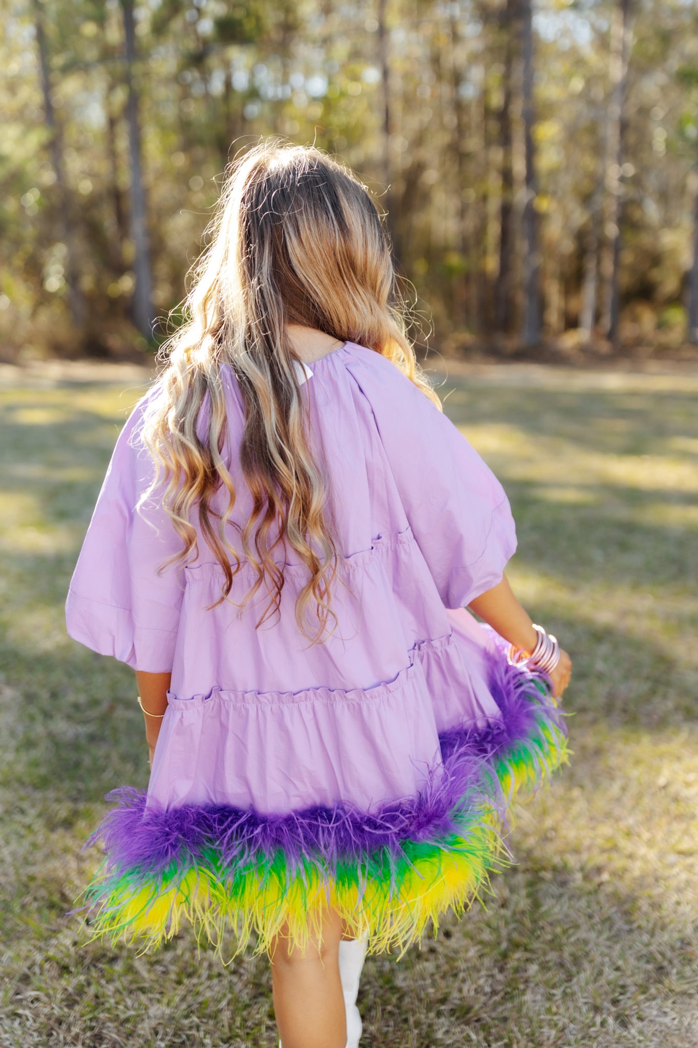 Queen of Sparkles Lavender Mardi Gras Feather Bottom Dress