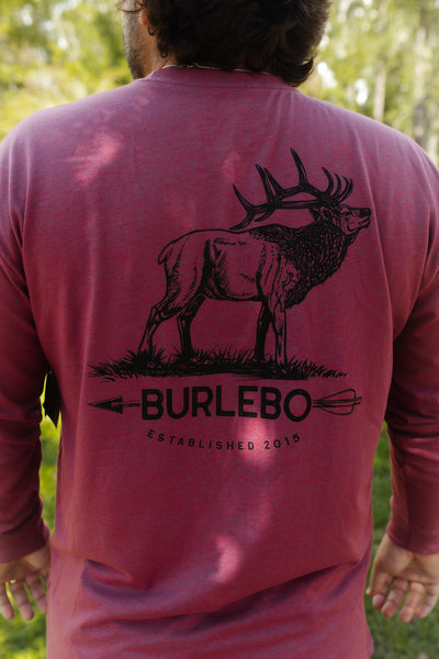 Burlebo Rustic Elk - Heather Wine - LS Pocket Tee