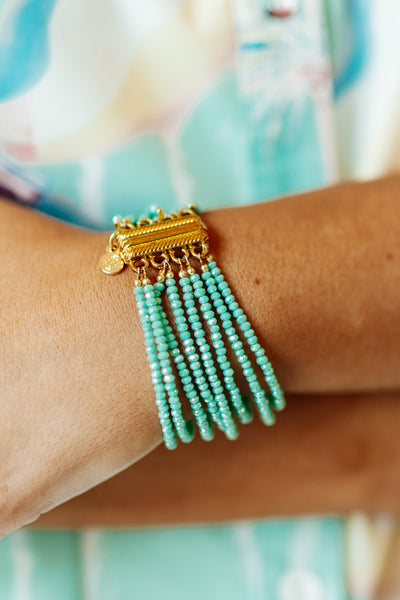 BudhaGirl Meghan 5 Strand Crystal Bracelet - Aqua